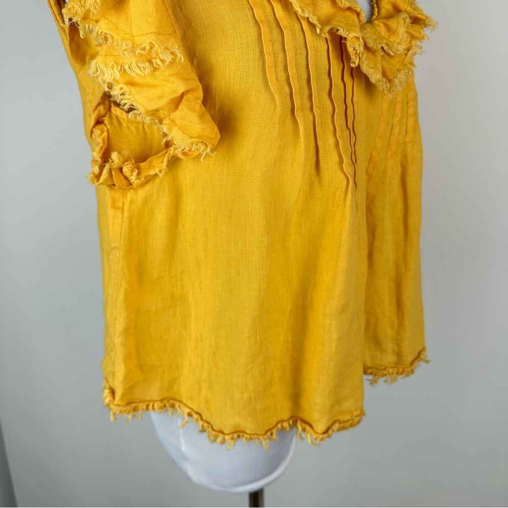 Fatherty Yosepha Marigold Yellow Linen Ruffle Top Size Large - Picture 7 of 12